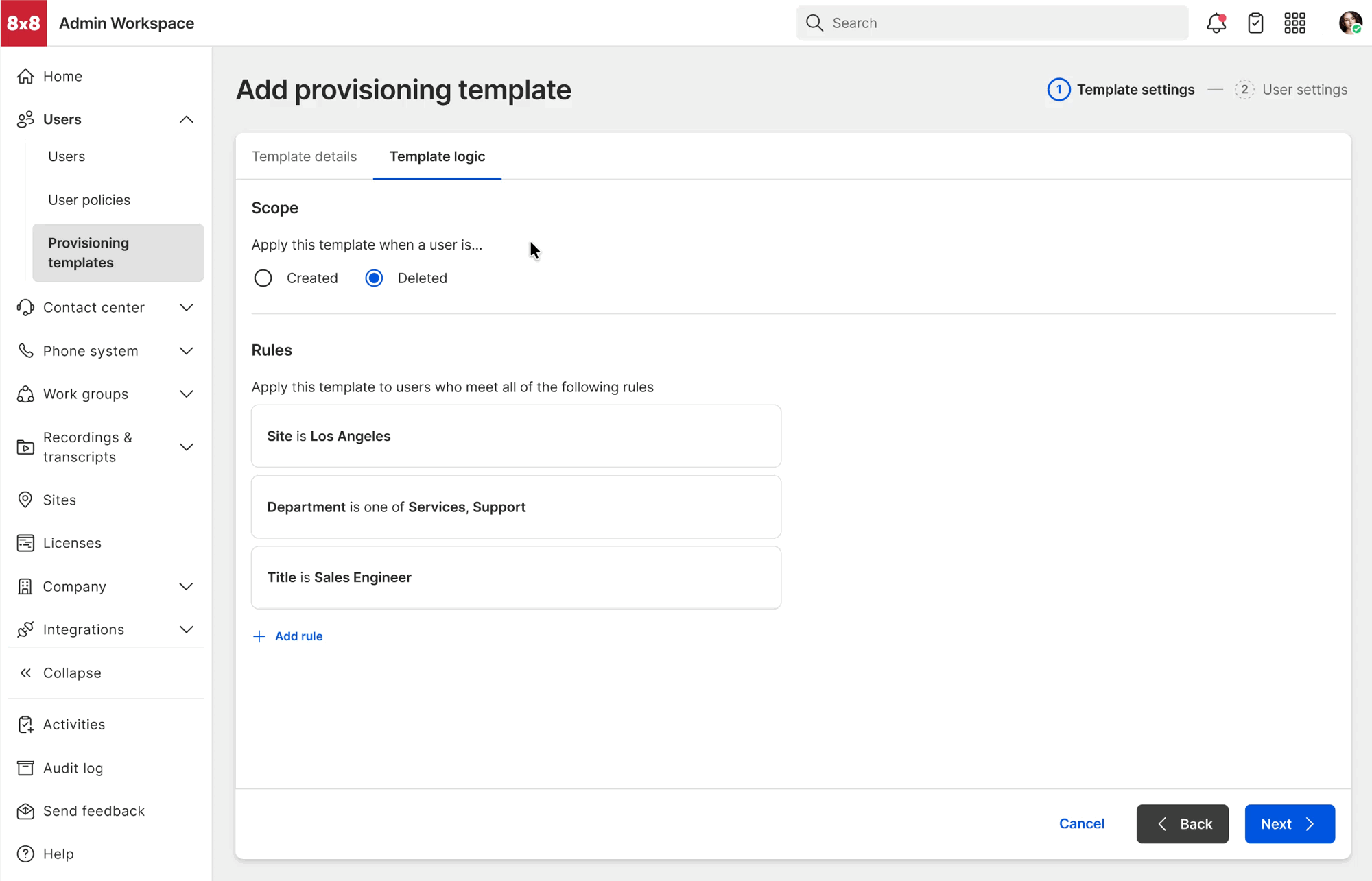 Animation of creating a deletion provisioning template